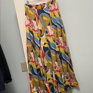 Blue and mustard Easel split skirt.
